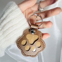 Personalize Portable Leather Print Pet Hair Storage Cat Paw Custom Keychain Metal Car Keyring Holder Bag Charm Gift Lover