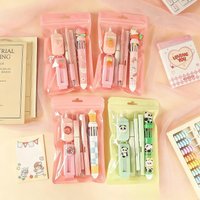 6Pcs Kawaii Stationery Set - Cute Panda Peach 10-Color Pen, Eraser Gel Pen Fluorescent Pen Pencil School Supplies Student Gift