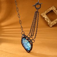 Natural Labradorite Pendant Necklace Antique Bronze Plated Multi-Layer Chain Jewelry for Women Elegant Lucky Crystal Party Gift