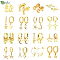 925 Sterling Silver Needle Sparkling Star Pendant Earrings 2023 Fashion Hoop Earrings for Women Trendy Jewelry Accessories Gift
