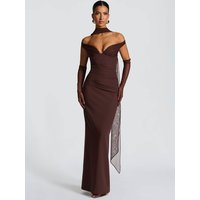 Mozision Scarf Collar Off-shoulder Sexy Maxi Dress Women Gown Fashion With Sleeve Strapless Backless Club Party Long Dresses