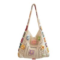 Boho Crochet Bag Flowers Knitted Handbags Large Capacity Summer Beach Woven Shoulder Bag Girls Tote Shopper Bags Handbags Lady
