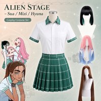 Sua Mizi Hyuna New Outfit Anakt Arts High School Uniform Fashion JK Green Plaid Skirt Wigs Halloween Cosplay Anime ALIEN STAGE