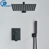 POIQIHY Embedded In Wall Shower Faucet Rainfall Stainless Steel Shower Head Faucet Shower Tap Mixers Matte Black
