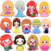 1-13PCS Disney Princess Snow White Elsa Belle Rapunzel PVC Shoe Charms For Clog Pins Sandals Shoes Decoration Accessories