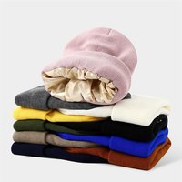 Unisex Satin Lined Anti Static Beanie Hat For Women Winter Silk Lining Slouchy Warm Cuffed Skullies 2Layer Hair Cover Sleep Cap
