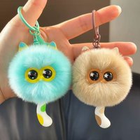 Imitation Rex Rabbit Fur Cute Kitten Pendant Car Keychain Ins Style Plush Doll Gift Backpack Pendant