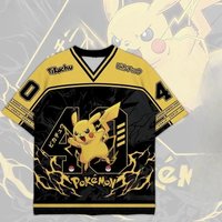 2026 New Bandai Japanese Anime Pikachu #40 Thunderbolt American Football Jersey 2025 Black Gold Anime Streetwear