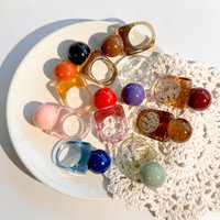 Fashion Personality Design Resin Ball Shape Square Rings For Women Temperament Geometric Thick Chunky Finger Ring Jewelry Party