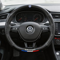 Car Carbon Fibre Steering Wheel Cover Anti Slip Steer Handle Caps KeyChain For VW GTI Polo Passat Golf Tiguan Jetta T-ROC Beetle
