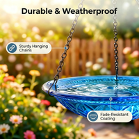 T K Solar Hanging Bird Bath Fountain with Glass Bowl and Pump Outdoor Bird Feeder Bath with Hook for Garden Backyard Patio