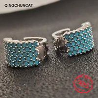 925 Sterling Silver Simple Fashion Turquoise Hoop Earrings for Women Female Jewelry Wedding Party Gift Mujer