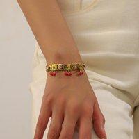 Fashionable Gold Plated Cherry Pendant Drop Oil Stereo Hand Bracelet Korean Style Summer Fresh Sweet Fruit Series Jewelry