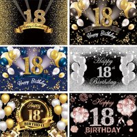 18th Birthday Party Backdrop Black Gold Glitter Balloon Boy Girl 18 years old Birthday Bar Mitzvah Photography Background Banner