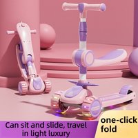 Sitting Stool Style Adjustable Foldable 3-Wheel Kids Kick Scooter for Children Outdoor Play with Widening Flash Wheel & Music