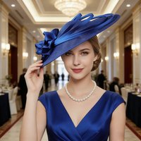 Women's European Style Linen Wide Brimmed Hat Elegant Banquet and Horse Racing Headwear Church Stage Performance Hair Accessorie
