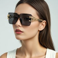 New Arrival Rimless Sunglasses Square Women Rectangle Men Shades Big Sun Glasses for Female Male Metal Frame Sunglasses