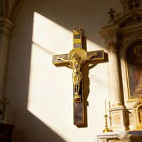 New 2026 Premium Two-Tone Catholic Crucifix with St Benedict Medal for Daily Devotional Practice and Spiritual Home Decor Gift