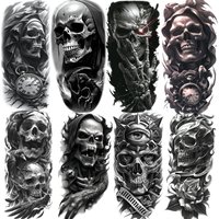 1 Sheet Scary Evil Skull Temporary Tattoos For Men Women Adults Halloween Long Lasting Waterproof Realistic Fake Tattoo Sticker