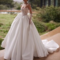 Luxury Lace Satin Strapless Wedding Dresses Long Ball Gown For Women A Line Bridal Party Gown Customized Vestido Novia