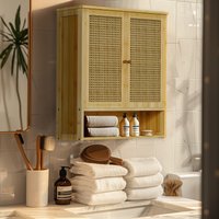 Wooden Storage Cupboard Wall Mounted Medicine Cabinet Unit Kitchen Shelf with Wooden Storage Cupboard with 2 Rattan Doors