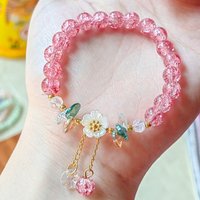 Korean New Sweet Daisy Flower Bracelet For Women Colorful Crystal Beaded Elastic Rope Bracelets Party Wedding Jewelry Gifts