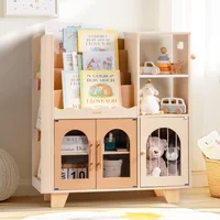 Robotime Robud Kids Wooden Bookshelf All-in-1 Kids Toy Storage Organizer 6 Cubby Bookcases Toy Chest Finish Space-Saving Caramel
