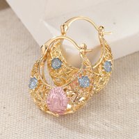 Fashion Gold Color Metal Hollow Geometry Carving Pattern Hoop Women's Earrings Jewelry
