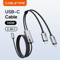 CABLETIME USB C Cable 2 in 1 Dual Output 140W Fast Charging 480Mbps High Speed Data Transmission for Laptops iPhone 17