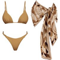 3Pcs Sexy Bikini 2026 Women Swimsuit Female Push Up Swimwear Bandeau Brazilian Biquini Printed Sarong Bathing Suit Beachwear