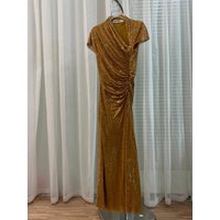 Women hot rhinestone Asymmetric collar long dress short sleeve fashion party maxi dress