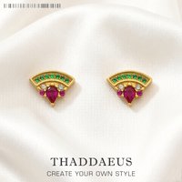 Watermelon Gold Stud Earrings,Europe Bohemia Glam Fine Jewerly For Women Sweet And Stylish Gift In 925 Sterling Silver