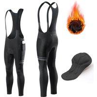WOSAWE Men's Cycling Bib Long Pants Winter Autumn Bicycle Pants Bib Road Bike Pants Cycling Bib Tights Thermal Fleece Padded