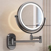 Bathroom Suction Cup with Light Makeup Mirror Wall Mounted, Retractable, Foldable, Hole Free, Rotatable Magnifying Beauty Mirror