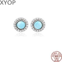 New Fashion Eardrop Flower Charm 925 Sterling Silver Jewelry Gift Classic Natural Precious Larimar Earrings for Women