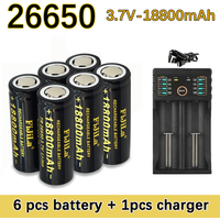 100% Original high quality 26650 battery 18800mAh 3.7 V 50A lithium ion battery for 26650 LED flashlight + charger