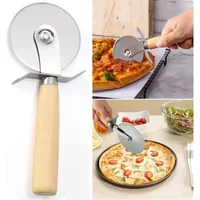 Stainless Steel Pizza Cutter Wooden Handle Pastry Dough Cutter Baking Supplies Cutting Wheel Slicer Kitchen Accessories Shovel