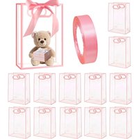 20/8/4pcs Pink Clear Gift Bags Transparent Pink Party Favor Bag for Christmas Easter Wedding Baby Shower Birthday Party