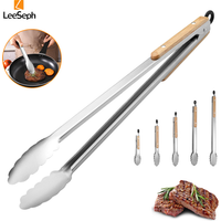 Stainless Steel Cooking Tong with Oak Handle, Barbecue Tong Salad Tong with Locking Ring, Kitchen Gadget for Salad Grilling BBQ