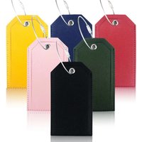 RFID Blocking PU Leather Luggage Tag Suitcase Tags Name Tags with Wire Lanyard and Paper Card Secure Travel Accessories Vacation