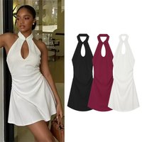 Women's Dress 2026 Summer New Style Solid Color Halter Neck Sexy Hollow Slim Fit Short Dress Elegant and Stylish Personality