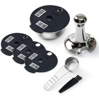 Stainless Steel Reusable Tassimo Pods with 4 Black Silicone Lid Tamper Compatible for-Bosch Tassimo Machine