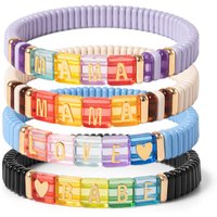 Mama Bracelets Letter Charms Enamel Elastic Bangle For Women Handmade Colroful Bohemian Mother's Days Jewelry