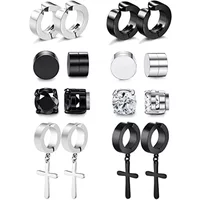 1 Pairs Magnetic Ear Clip Set Men and Women Stainless Steel Ring Cross Non-Perforated Fake Gauge Earrings Jewelry Gift