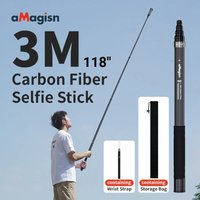 aMagisn 3M / 1.2M Invisible Selfie Stick Carbon Fiber Extended Freely Retractable For Gopro Max / Insta360 X3 X4 X5 /DJI Osmo360