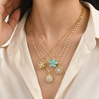 Spinnable CZ Sunflower Pendant Necklace for Women, Gold Plated Stainless Steel Lip Chain, Anti Anxiety Fidget Jewelry