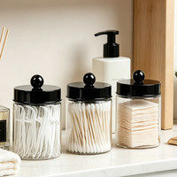 Clear Acrylic Cotton Swab Holder with Black Lid Qtip Cotton Pad Storage Jar Dustproof Bathroom Organizer Floss Toothpicks Makeup
