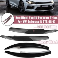 Noir brillant/Fiber de carbone phares avant de voiture sourcil paupières garniture autocollants pour VW Scirocco R GTS 2008-2017 phare sourcil