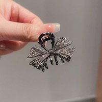Mini Black Rhinestone Bow Hair Clip for Women, Sparkly Small Claw Clip for Bangs, Half Up Hair, Daily Party Wear