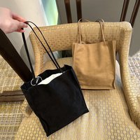Retro Simple Normcore Brown coffee black color Shopping Tote High-end Thick Suede Cow Leather Women Handbag Underarm Purse